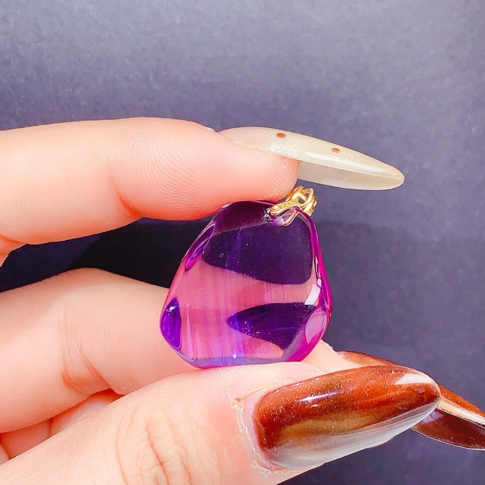 Natural Amethyst Pendant Necklace Gemstone Jewelry S925 Silver Plated 18K Gold