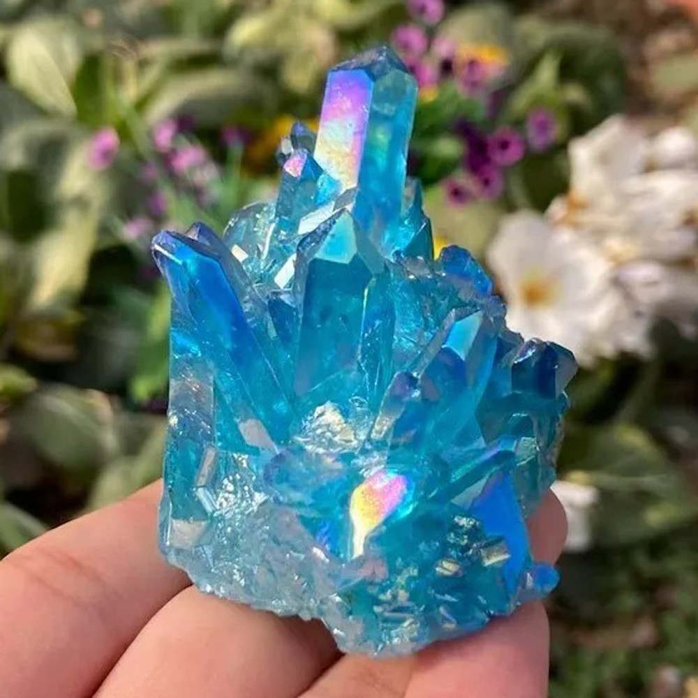 80-100g Titanium Aura Blue Crystal Stone Rainbow Healing Cluster Rock Decor Gift