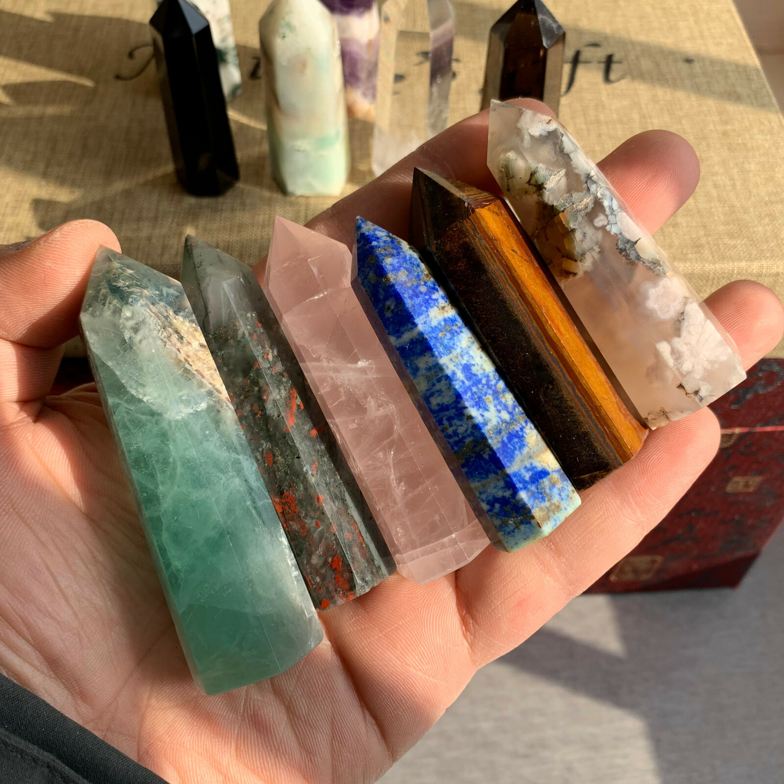 12pcs A lot TOP natural quartz crystal obelisk wand point healing send randomly
