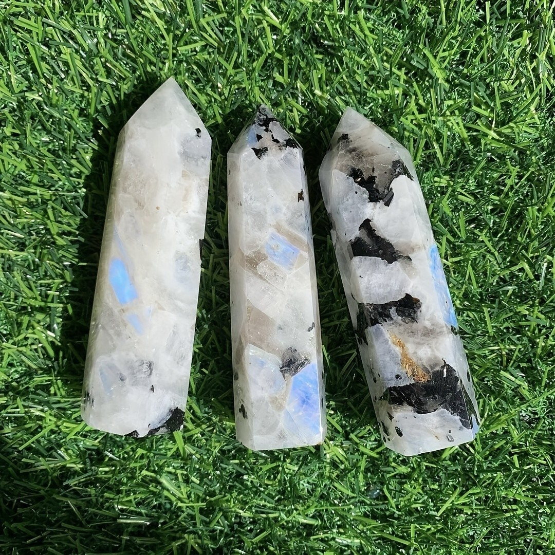 Natural Moonstone Tower Rainbow Crystal Wand Obelisk Home Decor Specimen