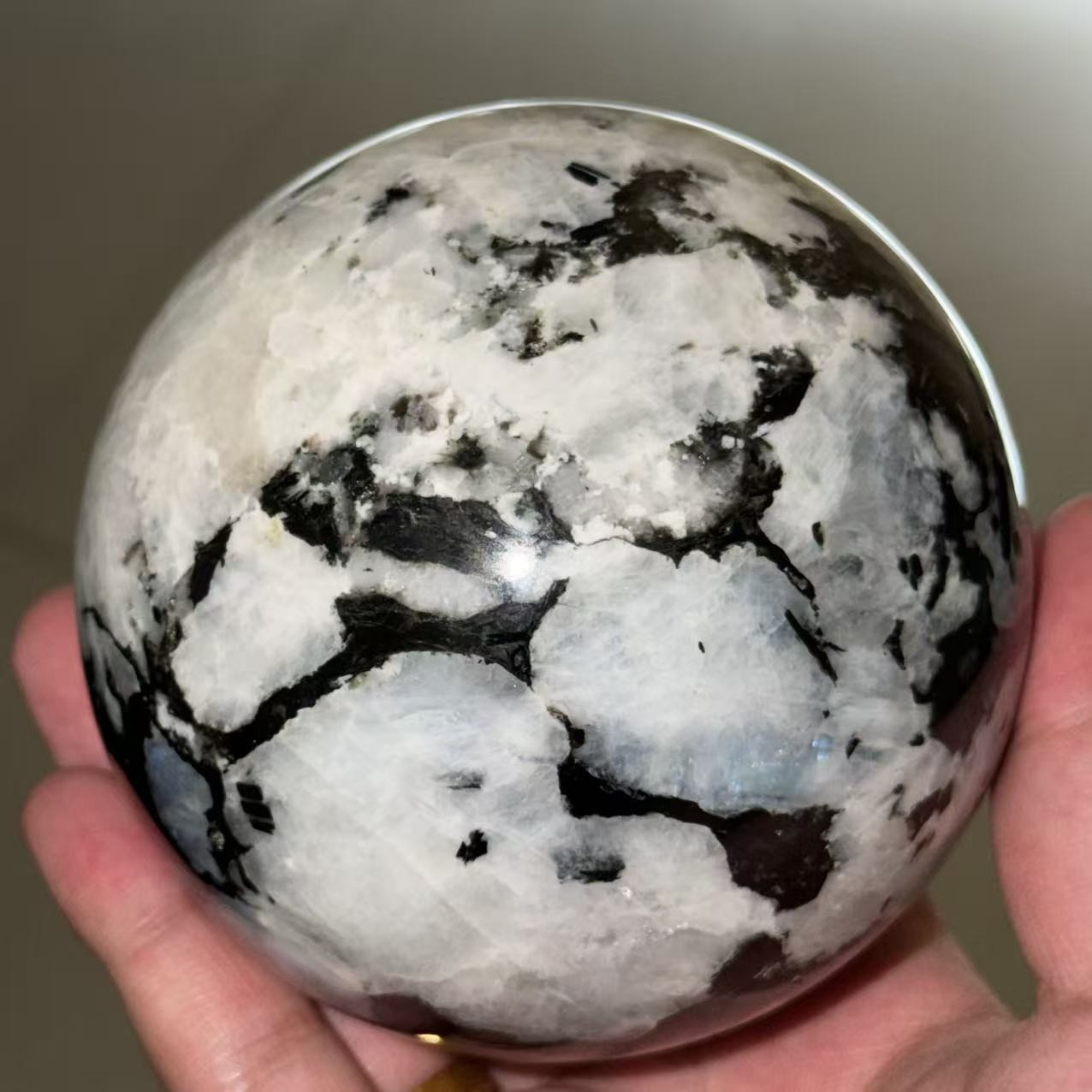 2.6LB 3.7″ Natural Rainbow Moonstone Sphere Crystal Glittery Ball Healing