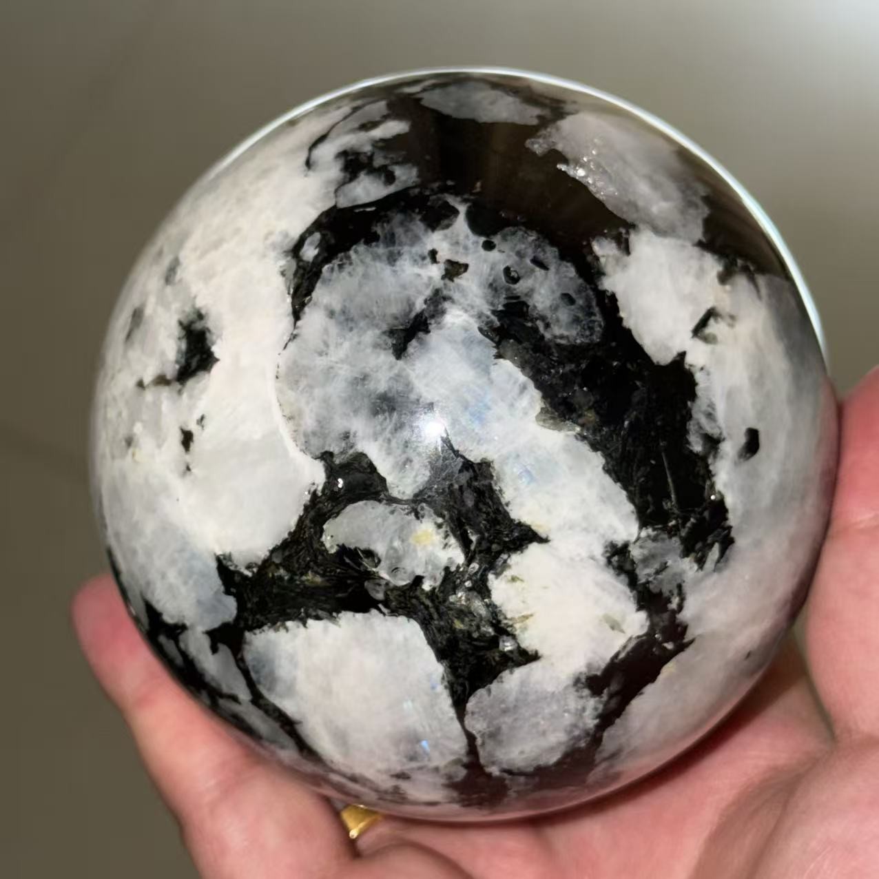 2.6LB 3.7″ Natural Rainbow Moonstone Sphere Crystal Glittery Ball Healing