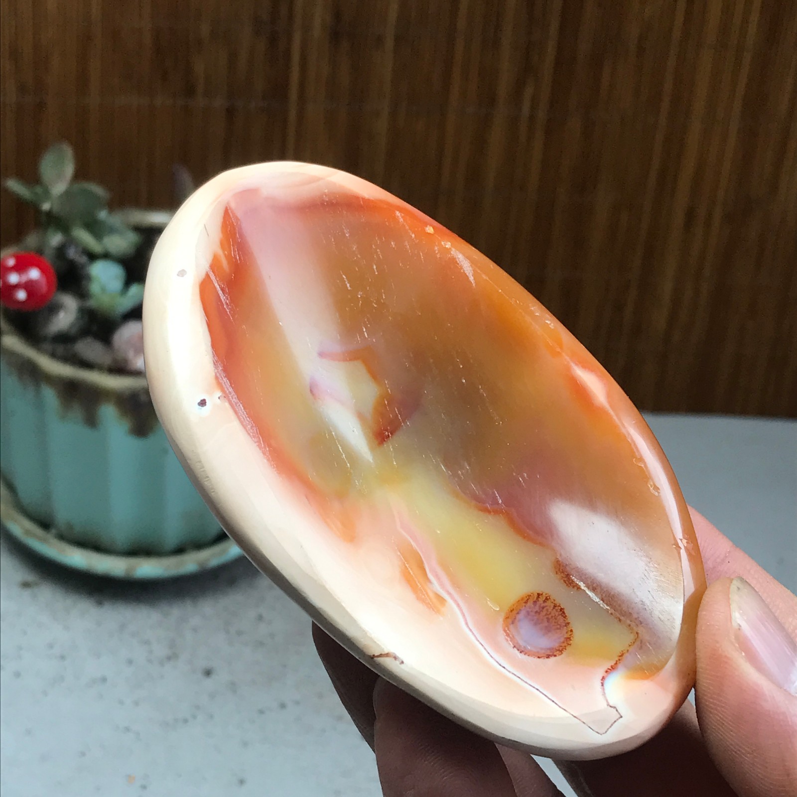94-60-19mm Rare NATURAL red agate ashtray Hand polishing Crystal specimen A4669