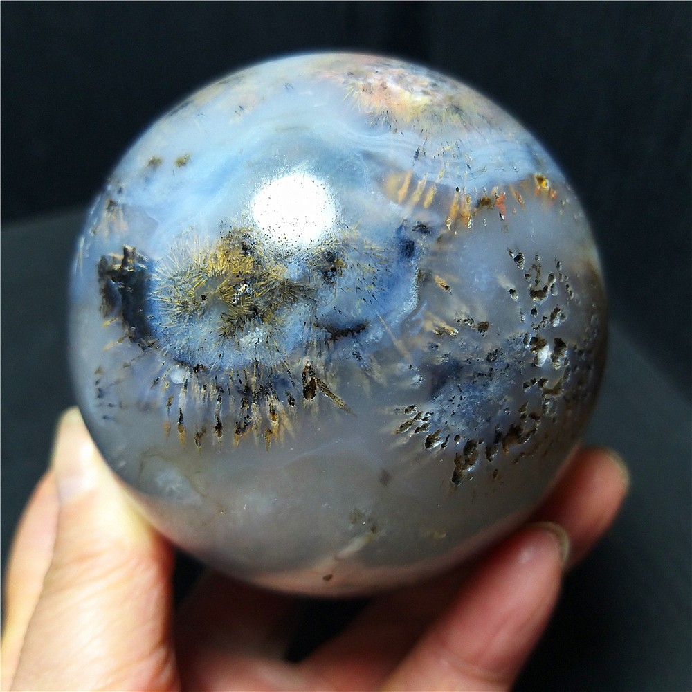 582.7G Natural Beautiful Golden Hair Rutilated Agate Stone Sphere Healing C822