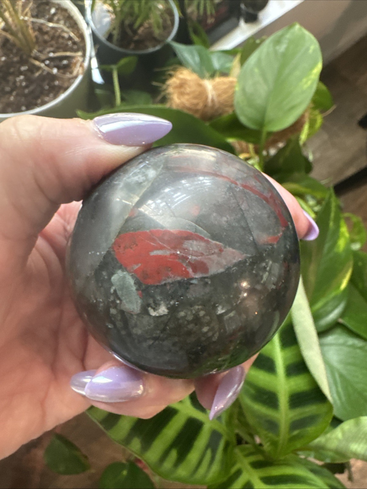 African Bloodstone Crystal Sphere 276 Grams 2.2”