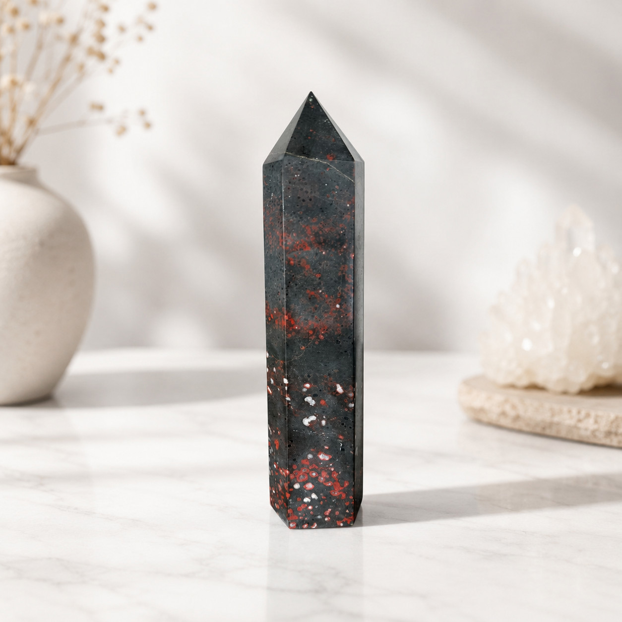 Large Bloodstone Jasper Tower | Natural Polished Crystal Point | Healing Stone