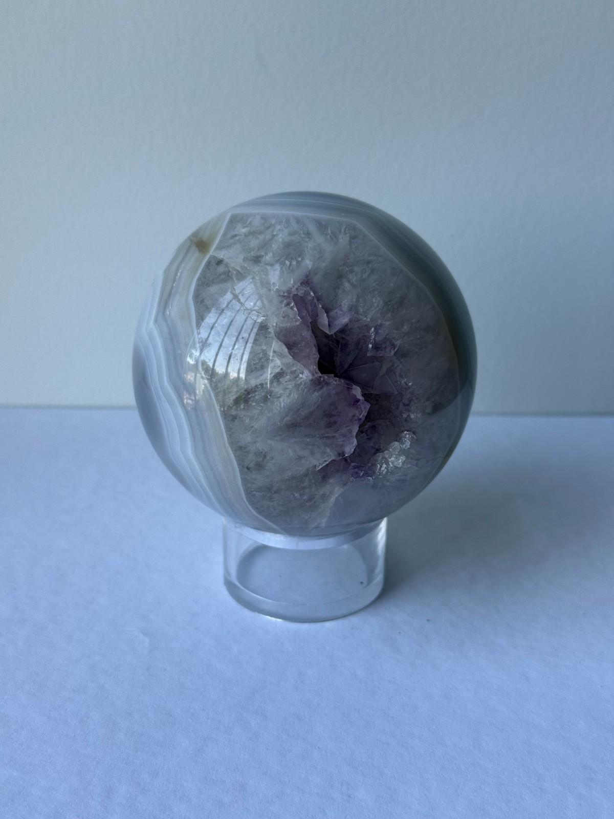 3” Uruguay Agate Amethyst Druzy Geode Sphere 1.4 lb Crystal w/ Stand