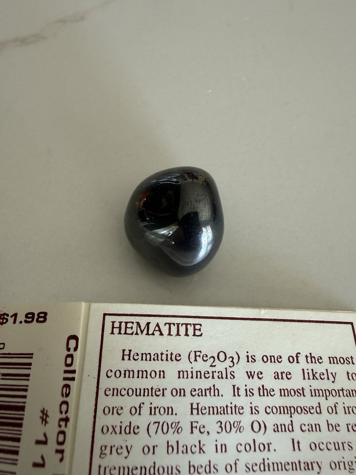 Hematite Tumbled Stone .5″ Brazilian Stone – Shiny – Mirror Properties with Card