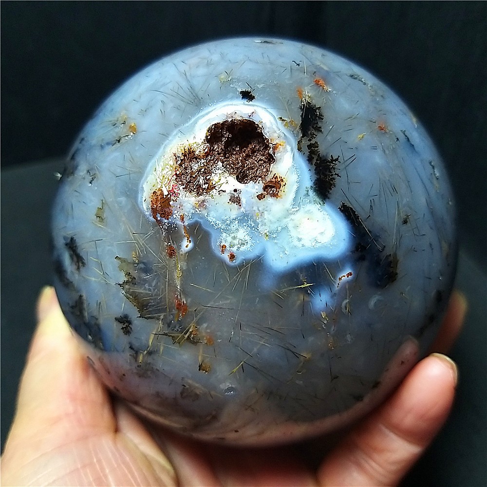 1190G Natural Beautiful Golden Hair Rutilated Agate Stone Sphere Healing C823