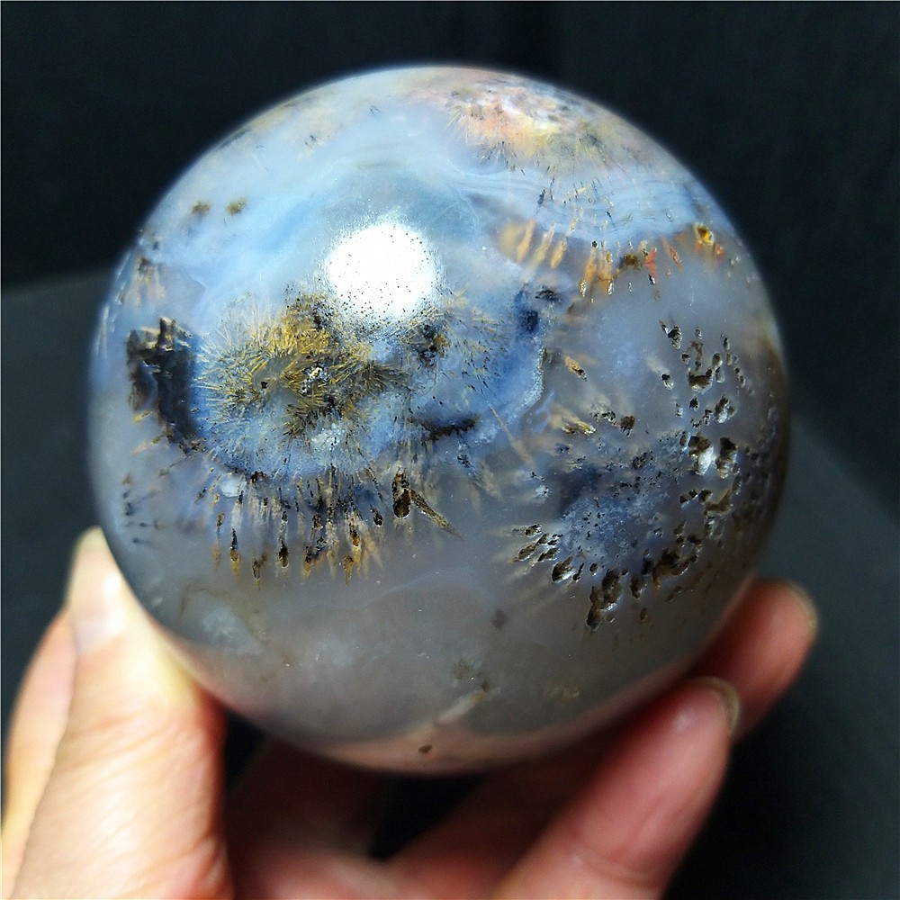 582.7G Natural Beautiful Golden Hair Rutilated Agate Stone Sphere Healing C822