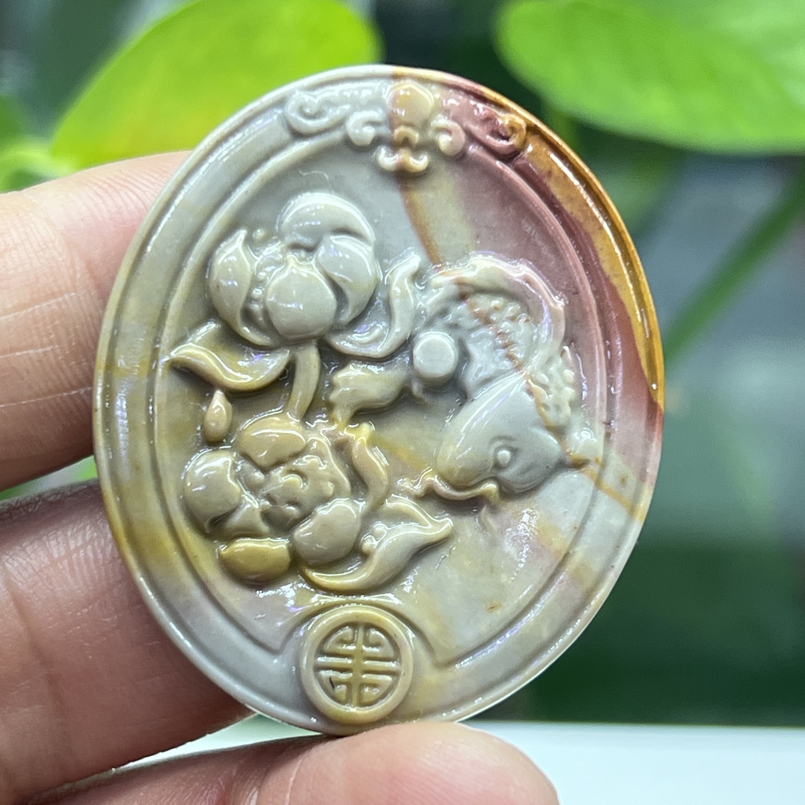 1.5 ” Natural Ocean jasper Carved flower Fish skull Crystal Healing gift1pc