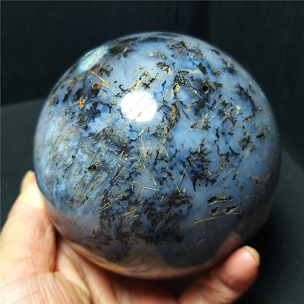 1190G Natural Beautiful Golden Hair Rutilated Agate Stone Sphere Healing C823