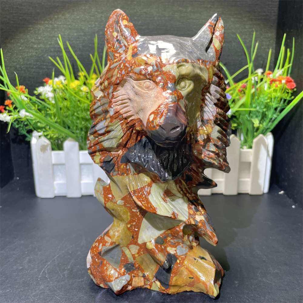 3.8LB 7.6″ Natural Unknown Wolf King Crystal Quartz Carving Courage Reiki Decor