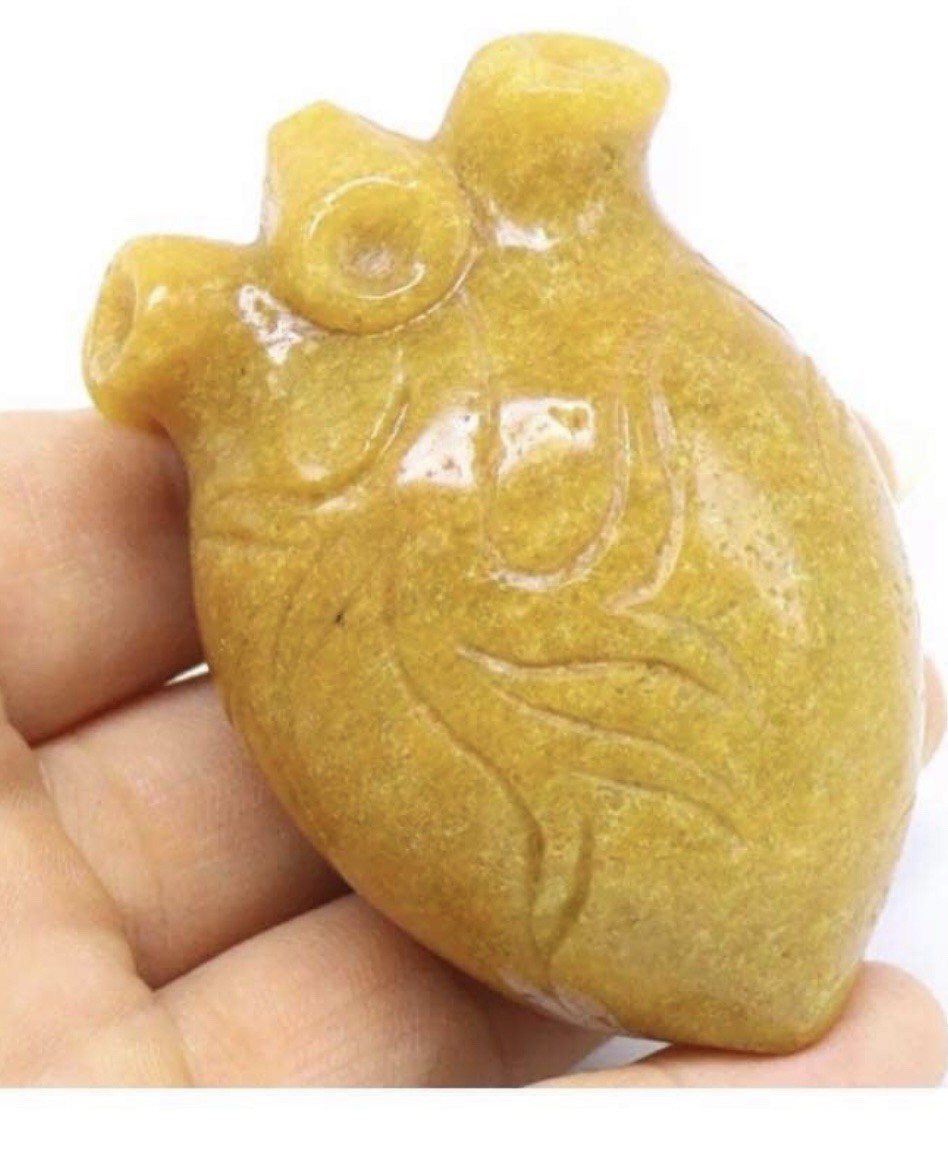 Hand Carved – Human Heart – Green Jade Gemstone – 1 Pcs – 75x40x50mm – 194g;