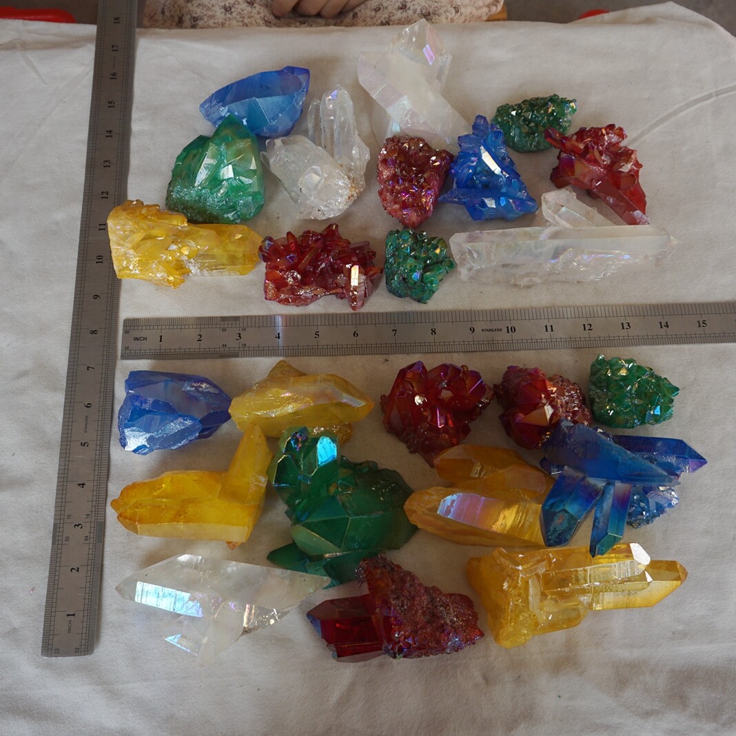 11LB 25Pcs Rainbow Aqua Aura Quartz Crystal Cluster Points Titanium Coating