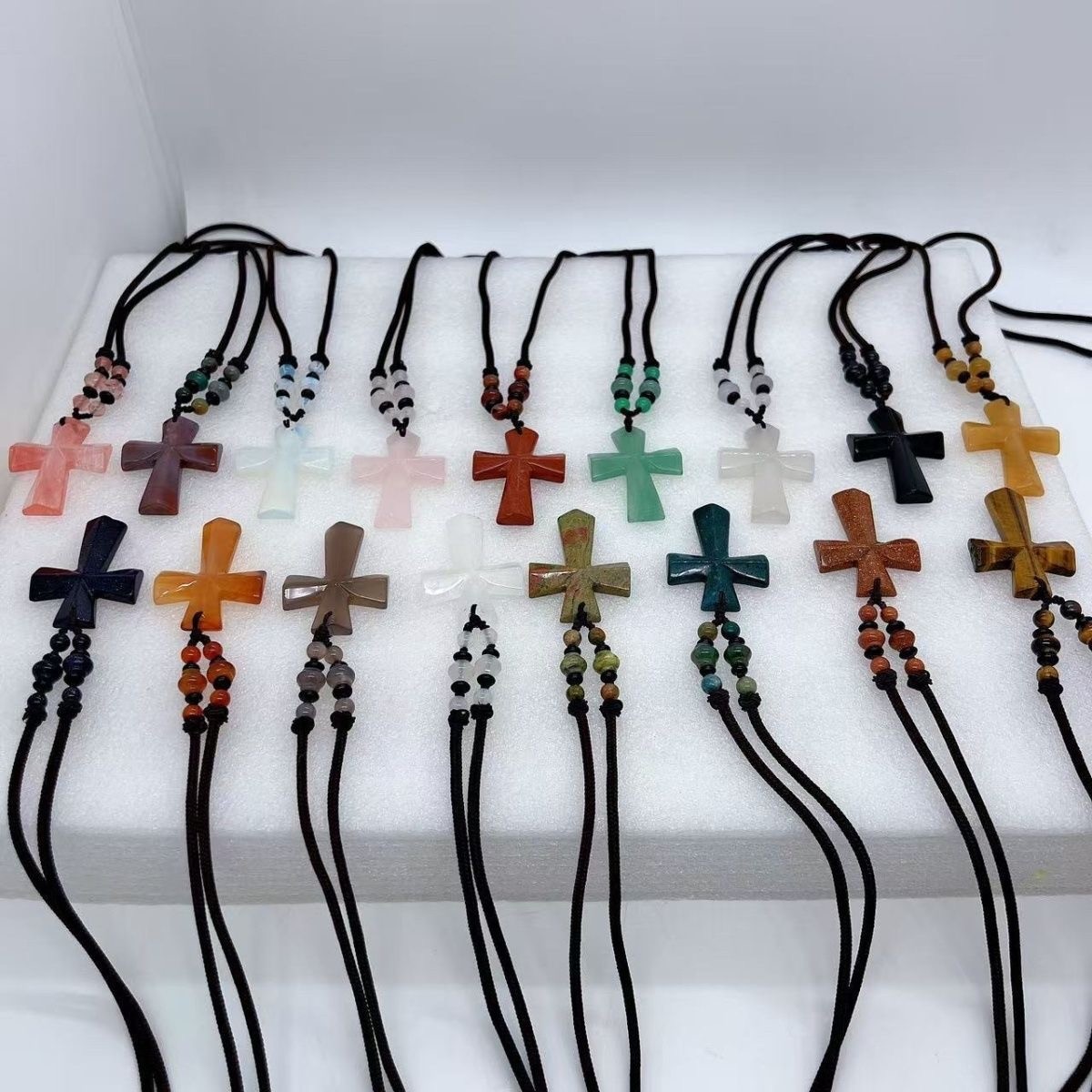 Cross Shaped Gemstone Pendant Necklace For women men Healing Chakra 1pcs