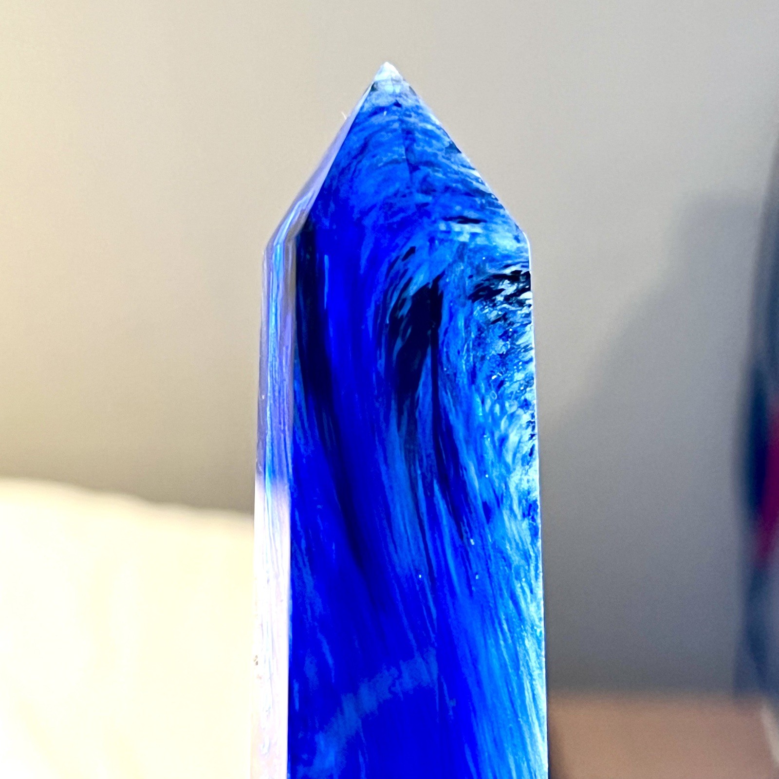 Blue Smelt Quartz Crystal Wand Reiki Double Terminated Point 90-120mm Approx 4″H