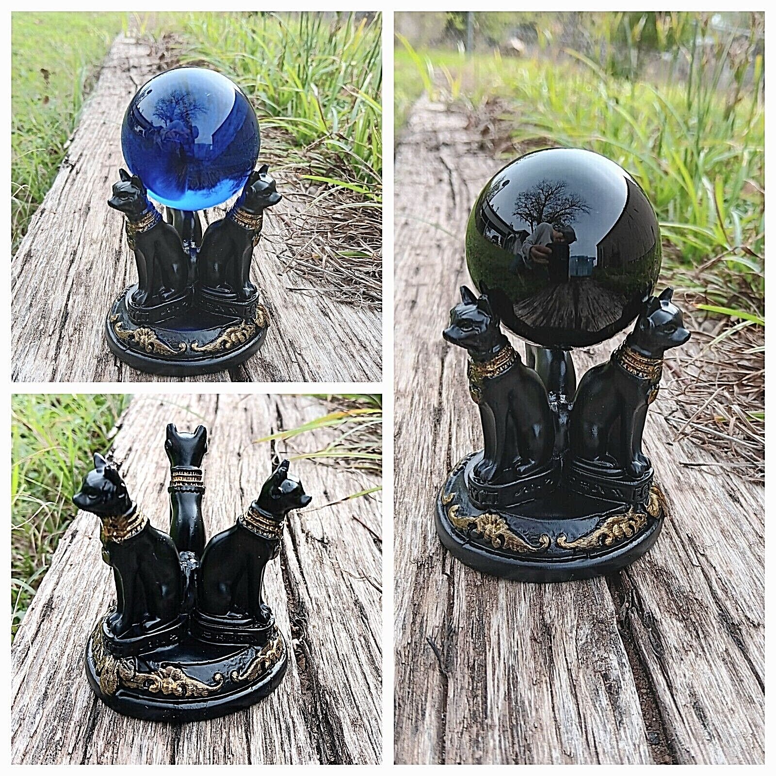 K9 50mm Crystal Ball & Egyptian Bastet Cat Resin Stand – 8 Colors