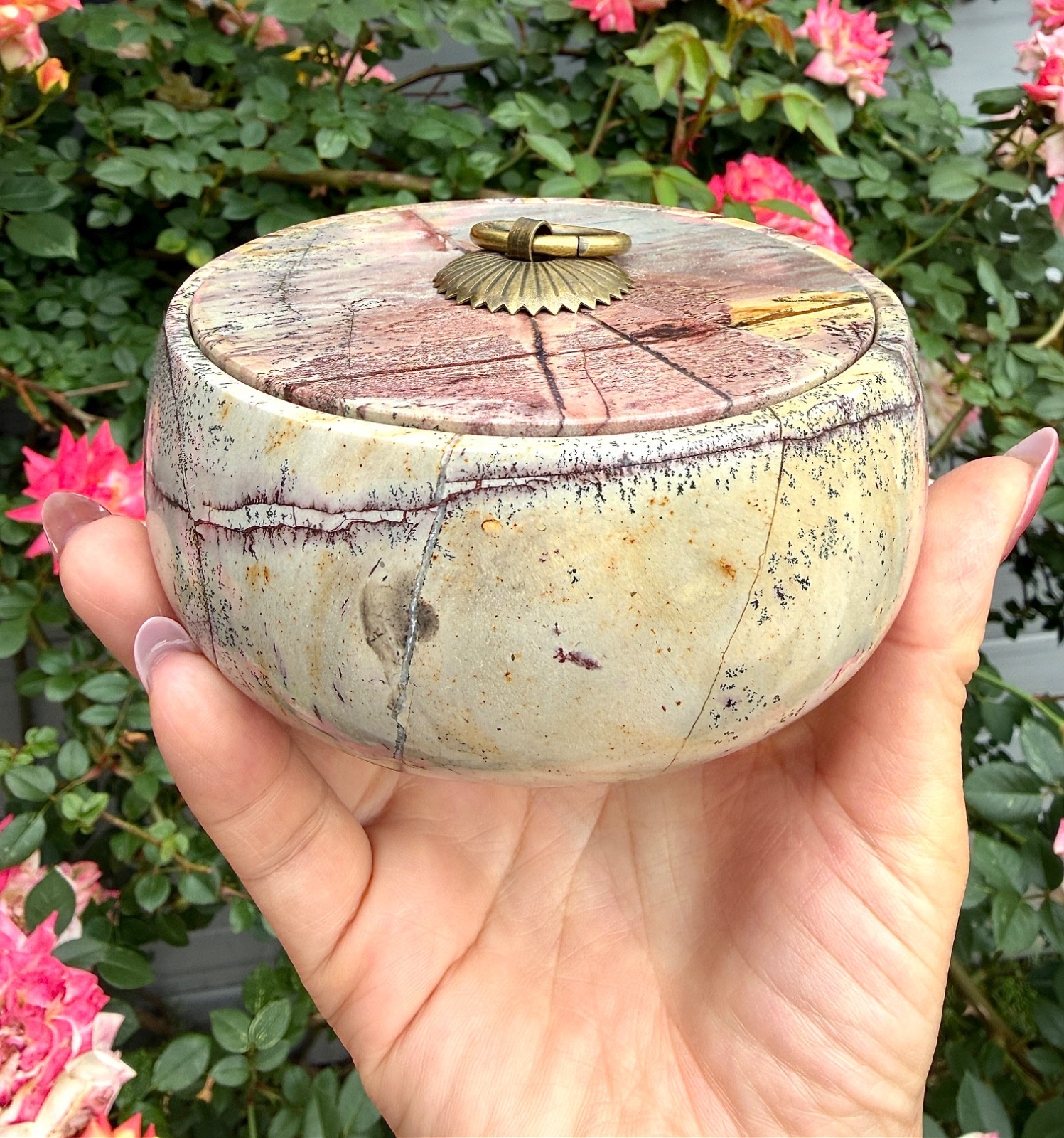 Wholesale Lot 3 Pcs Natural Picture Jasper Bowl With Lid Crystal Healing