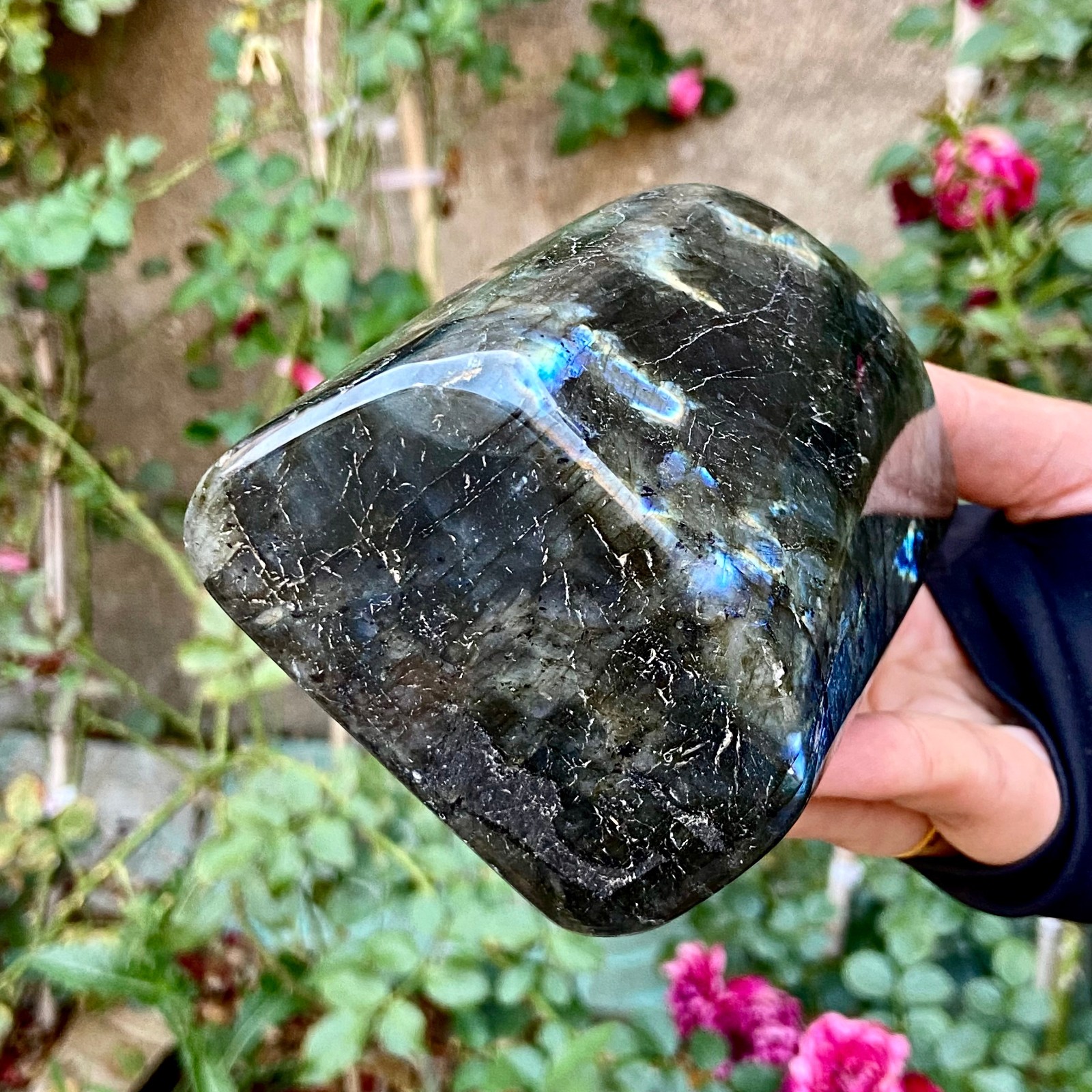 1.1LB Natural Labrador Raw Stone Rainbow Gloss Polishing Stone Energy Chakra