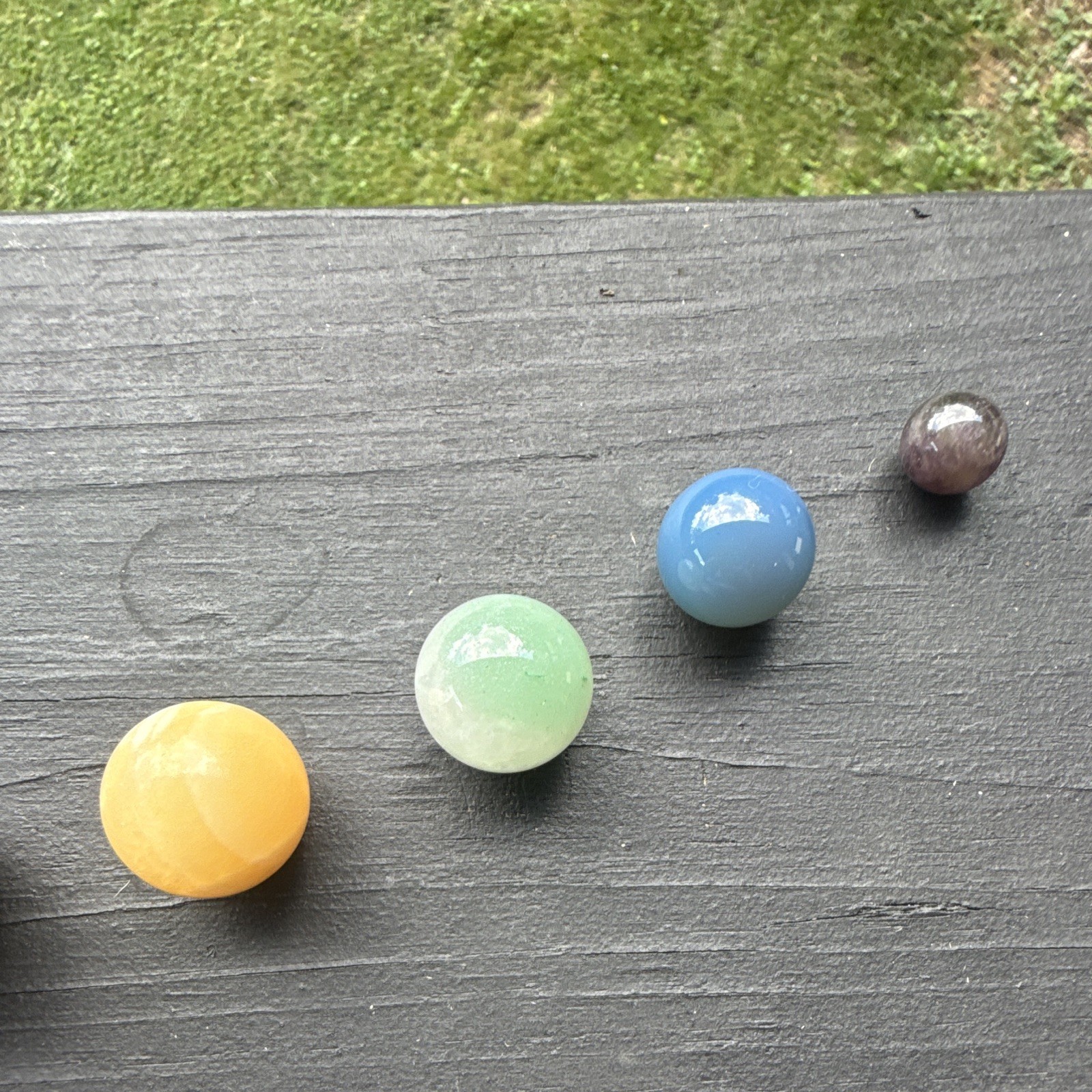 Handmade 9pc Polished Stone Marbles Set w/ Wooden Display Storage Box