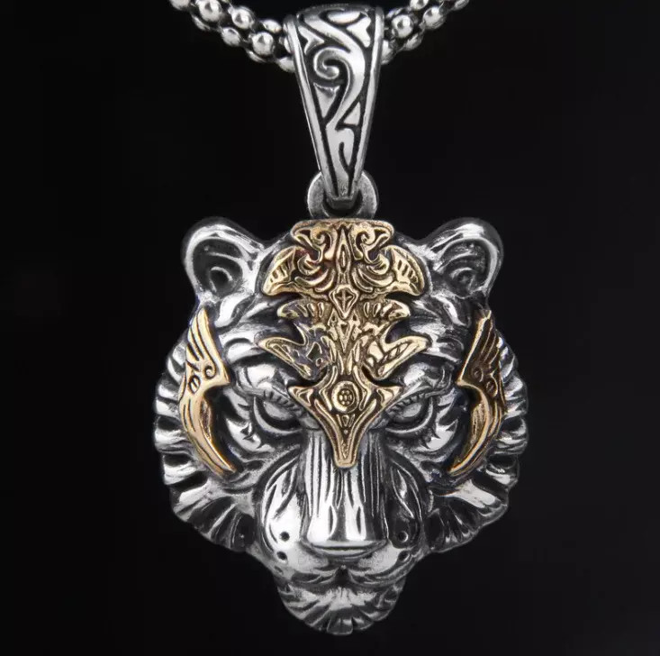 Men’s Fashion Jewelry Silver Tiger Head Pendant Necklace 1PC