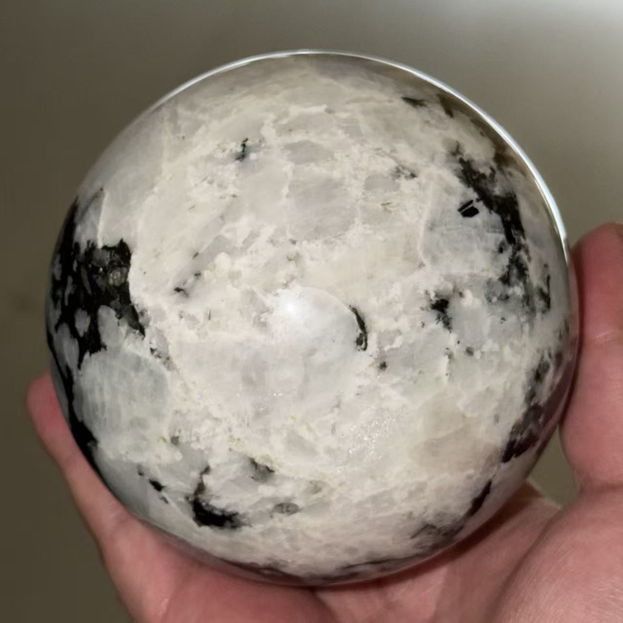 2.6LB 3.7″ Natural Rainbow Moonstone Sphere Crystal Glittery Ball Healing
