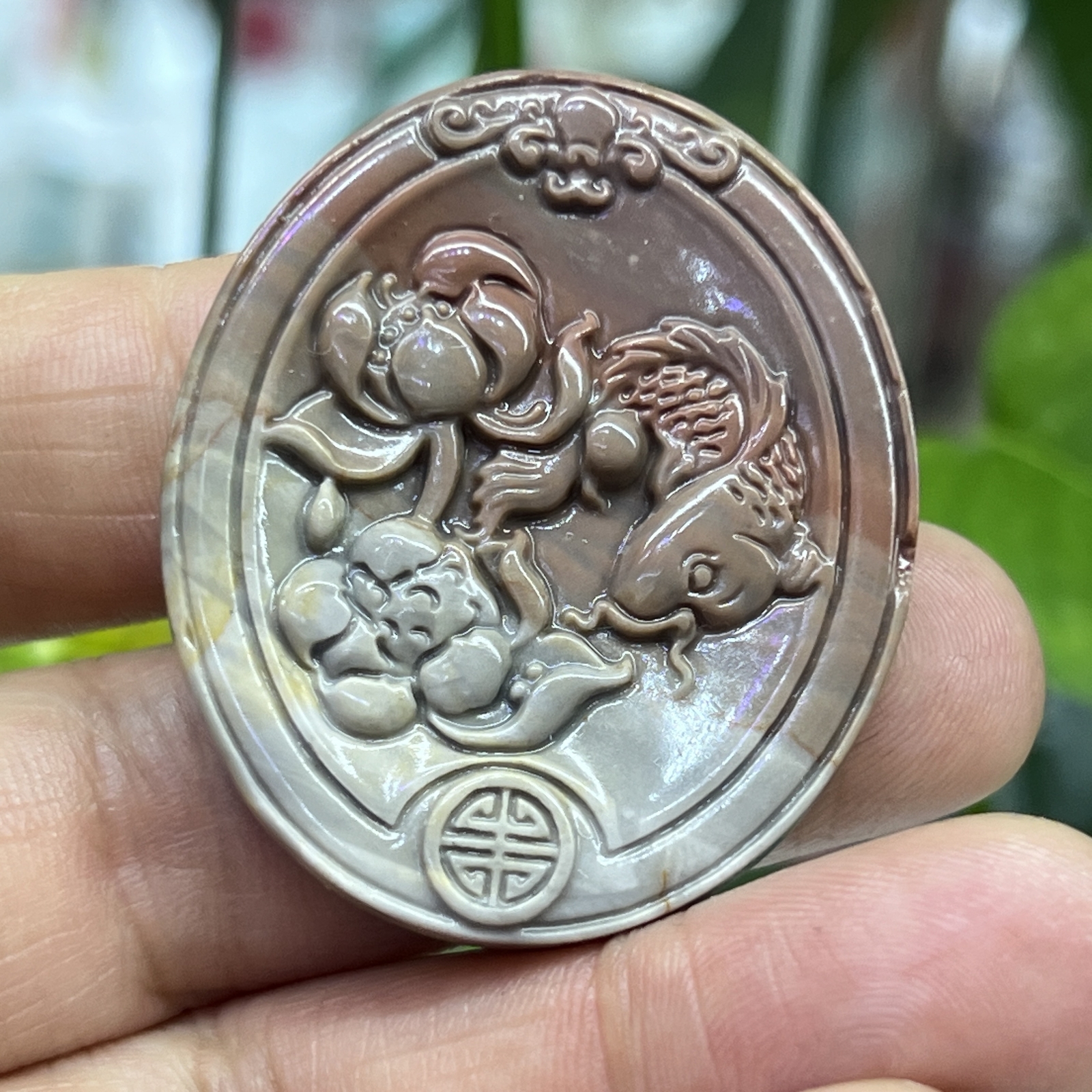 1.5 ” Natural Ocean jasper Carved flower Fish skull Crystal Healing gift1pc