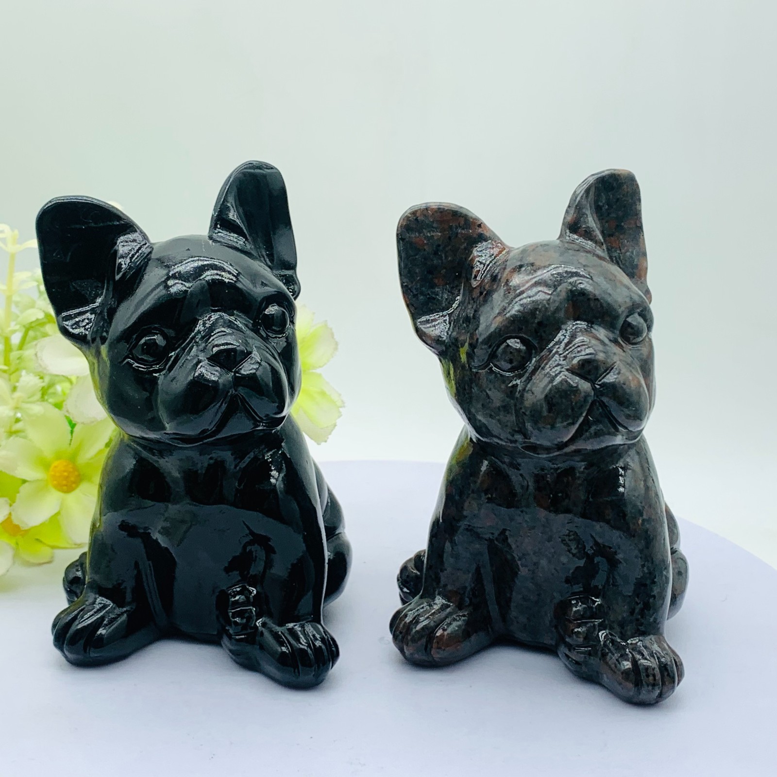 1PC French Bulldog Mix Stones Crystal Quartz Carvings Reiki Healing Decoration