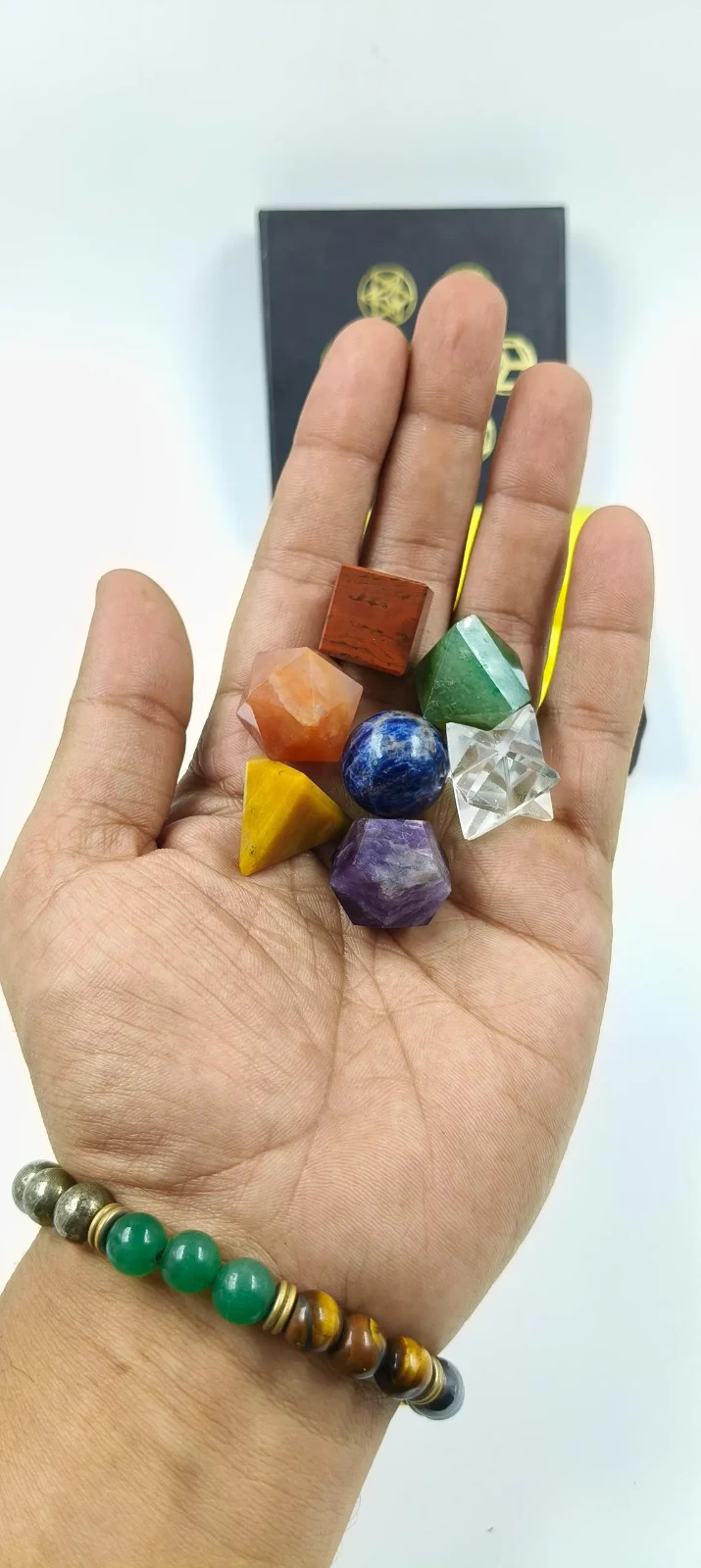 7 Chakra Platonic Solids Set Sacred Geometry Crystals Polished Reiki Kit