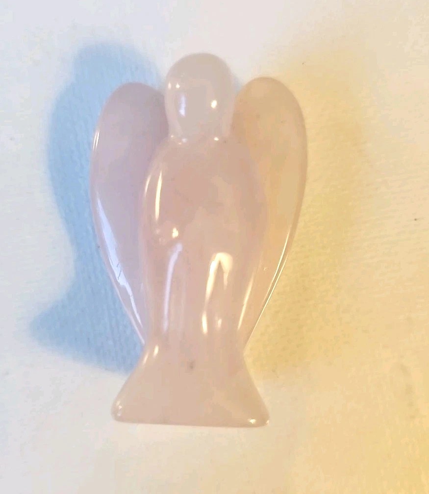 1 Piece Natural Rose Quartz Angel Carving Stone 2 Inches Pretty