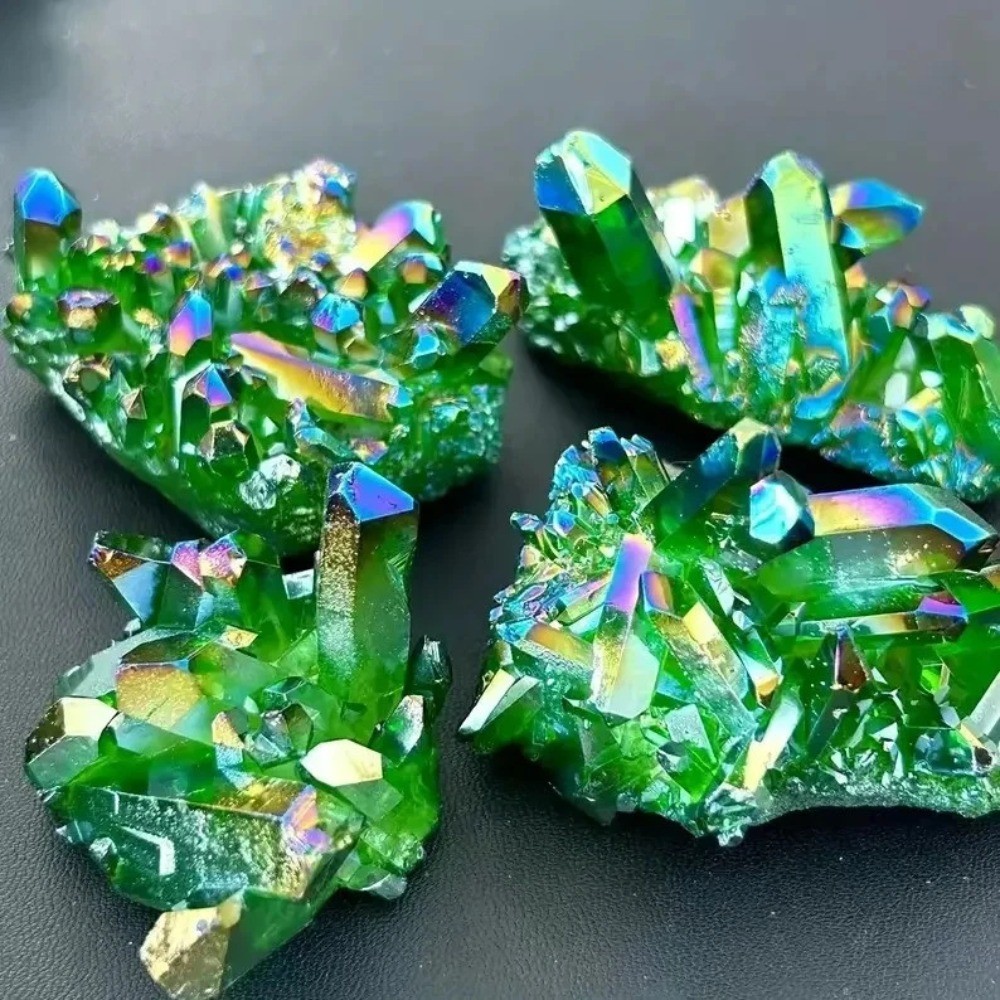 80-120g Green Angel Aura Quartz Crystal Cluster Titanium Crystal Geode Chunk