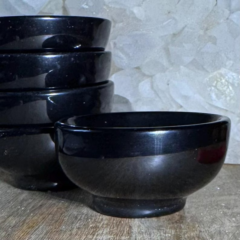 Natural Black Obsidian Charging Bowl Polished Crystal Handmade Healing Decor
