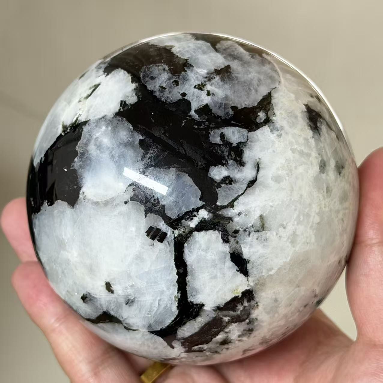 2.6LB 3.7″ Natural Rainbow Moonstone Sphere Crystal Glittery Ball Healing