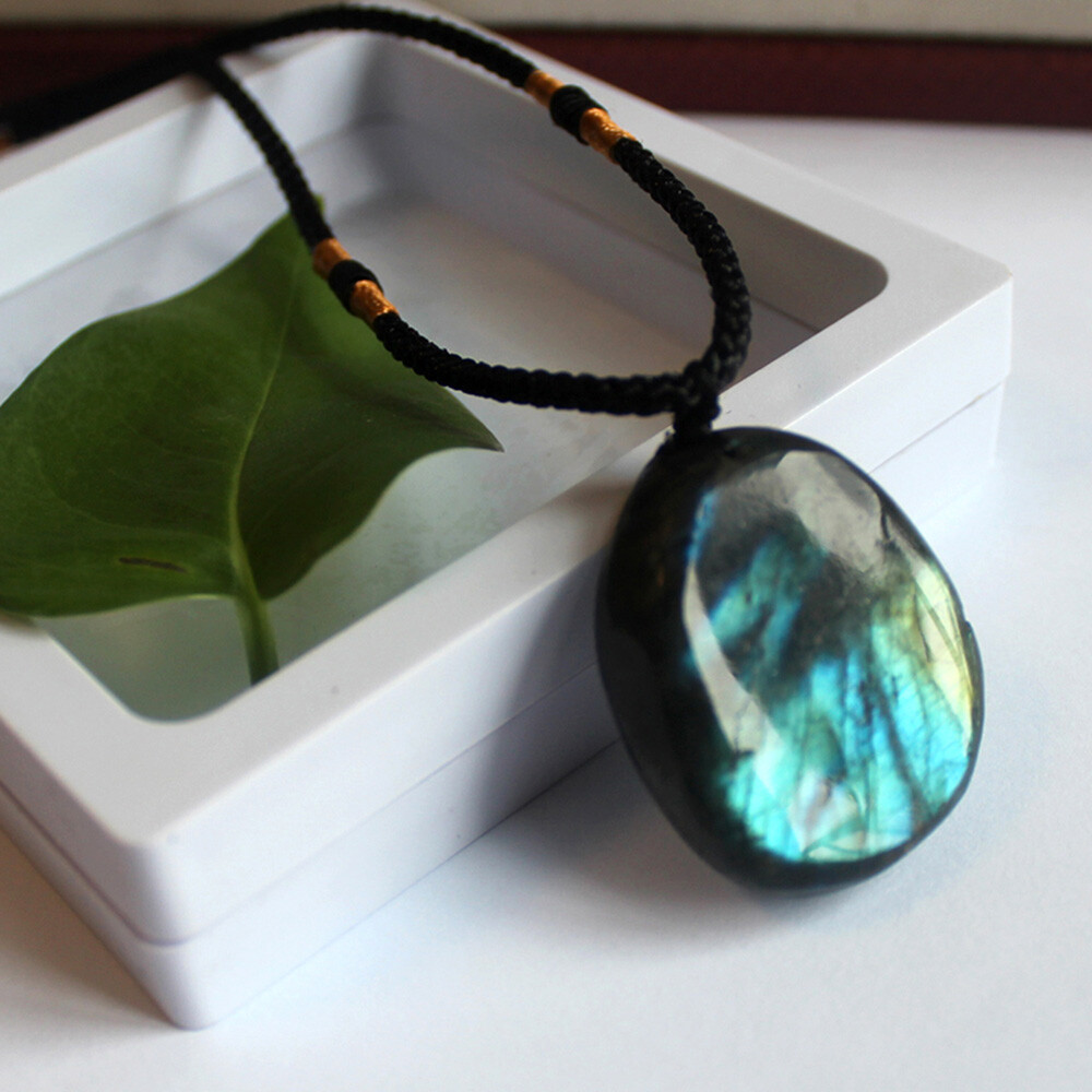 Women Mens Natural Stone Necklace Labradorite Pendant Crystal Moonstone US JJ