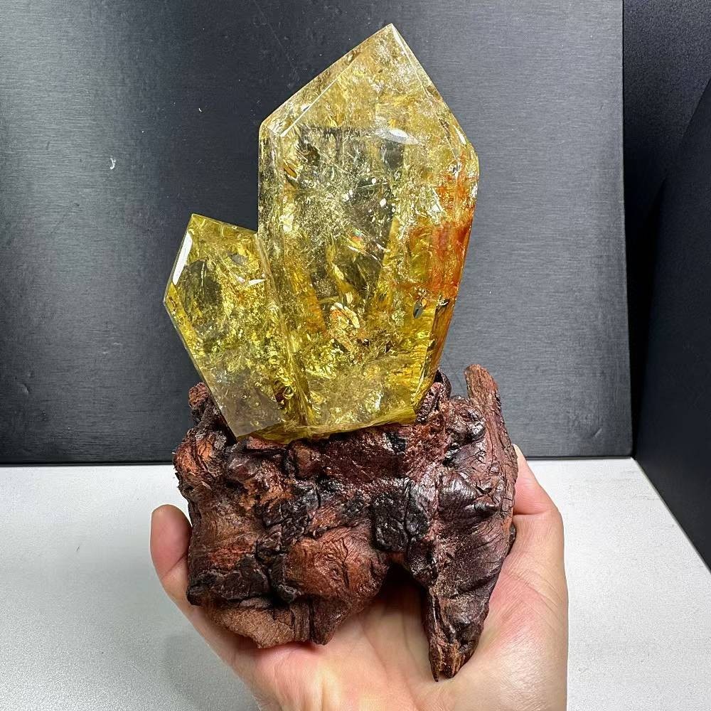 1.92LB Natural Citrine Quartz Obelisk Crystal Energy Tower Reiki Healing+Stand