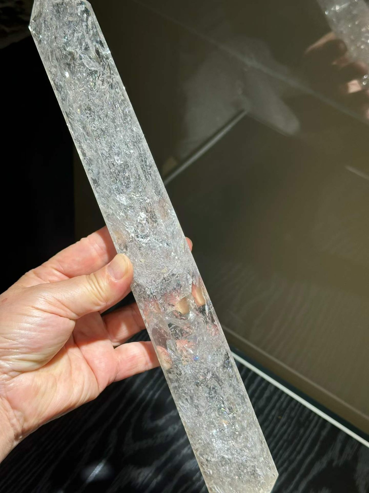 1.92LB Natural Rainbow White Quartz Obelisk Crystal Tower Point Reiki Decor