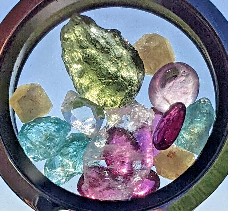 Moldavite Pendant / Phenacite / Herkimer Diamond / Auralite 23 Locket Necklace