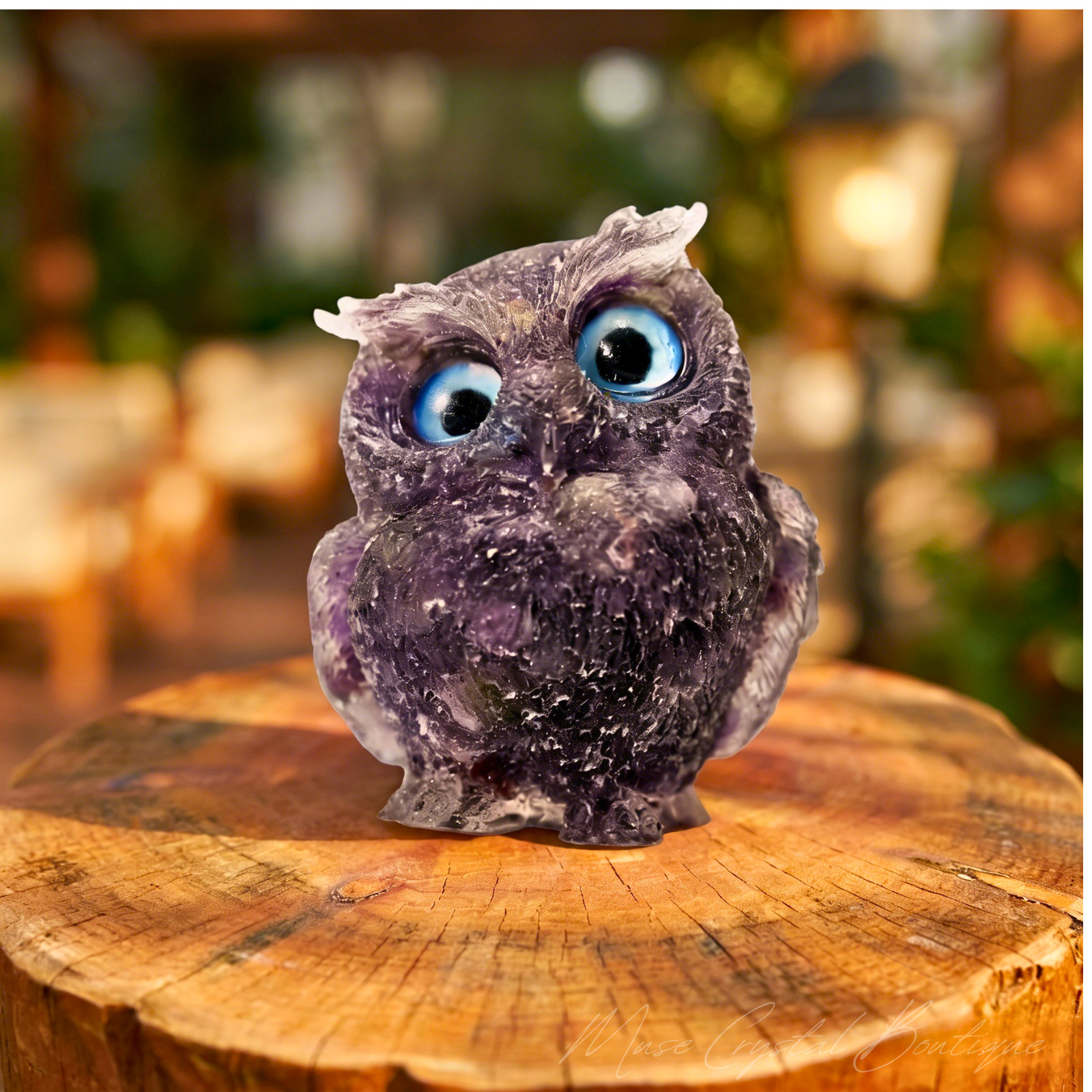 Amethyst Crystal Owl Figurine Natural Gemstone Bird Statue Home Office Decor