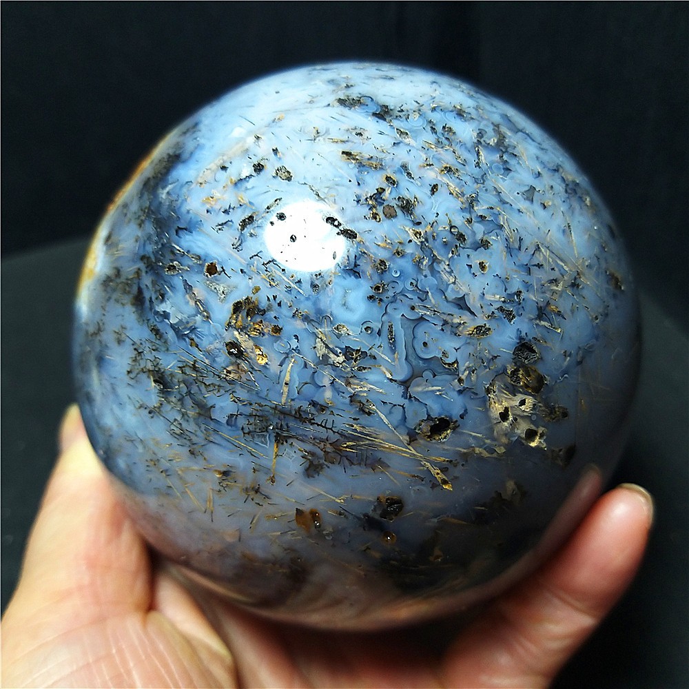 1190G Natural Beautiful Golden Hair Rutilated Agate Stone Sphere Healing C823