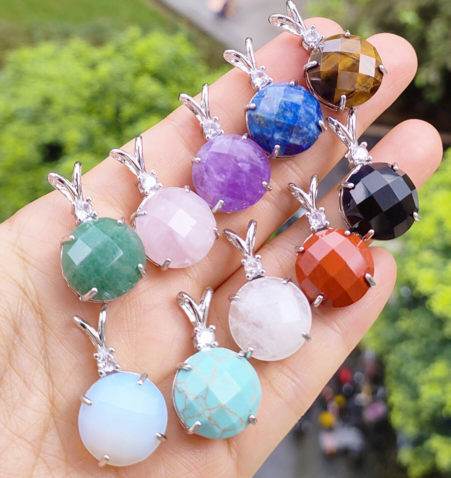 10pcs Natural Amethyst Pendants Faceted Vary Gems stone Energy Luck Amulet