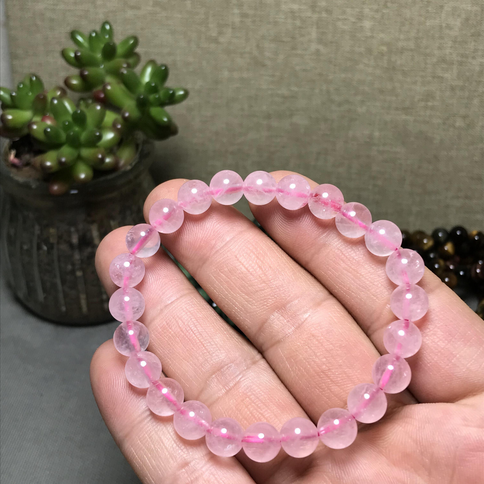 5Pcs Wholesal Natural powder crystal Pink bracelets Crystal ball sphere 8mm