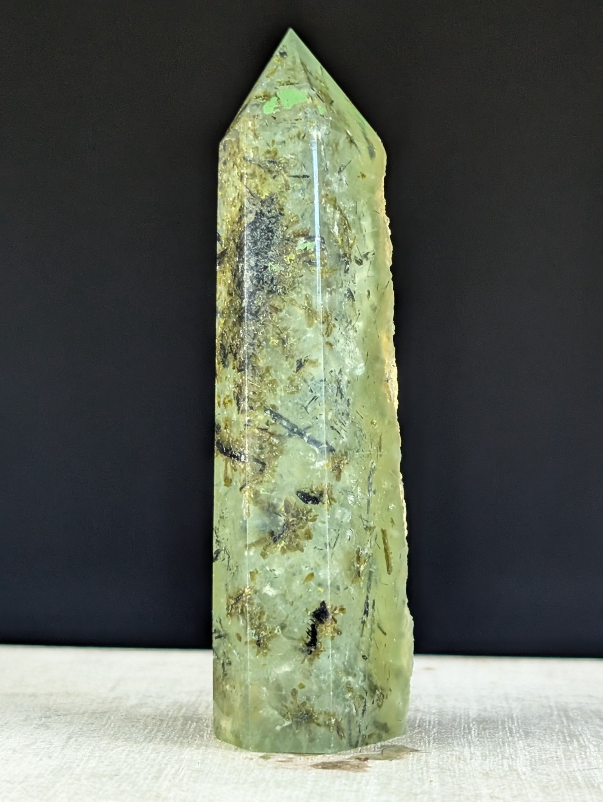 Prehnite Tower Point Crystal Raw Side Gemstone Chakra Wand