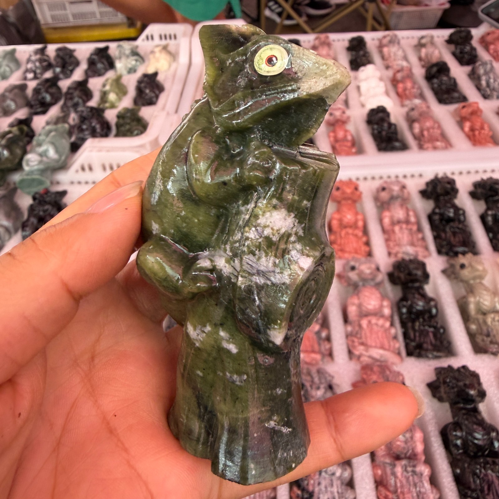 1pc Natural ophiolit Quartz Carved lizard skull Crystal Reiki energy Reiki Decor
