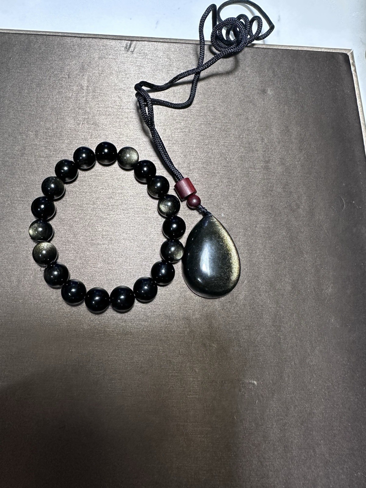 Golden Sheen Obsidian Bracelet And Necklace Set For Woman And Men