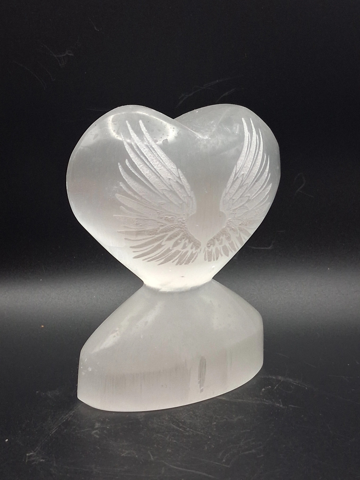 Selenite angel wing heart! 14 ounces, 4 inches tall, 3″ wide