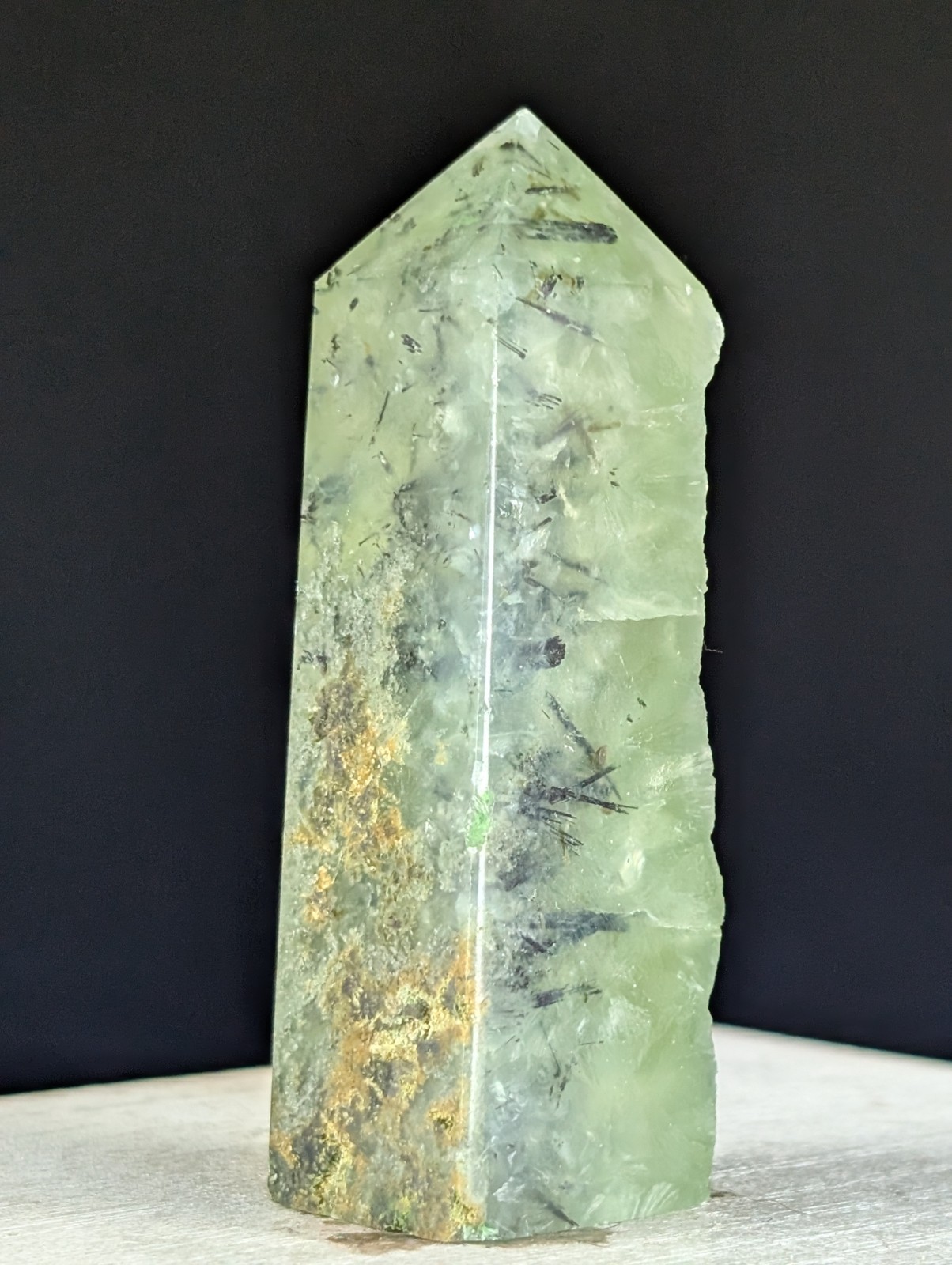 Prehnite Tower Point Crystal Raw Side Gemstone Wand Reiki
