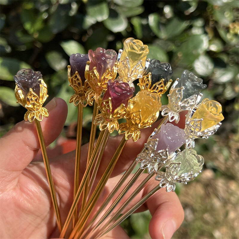 5pcs Natural Fluorite Rose flower skull Quartz Crystal Skull Reiki Healing Gem