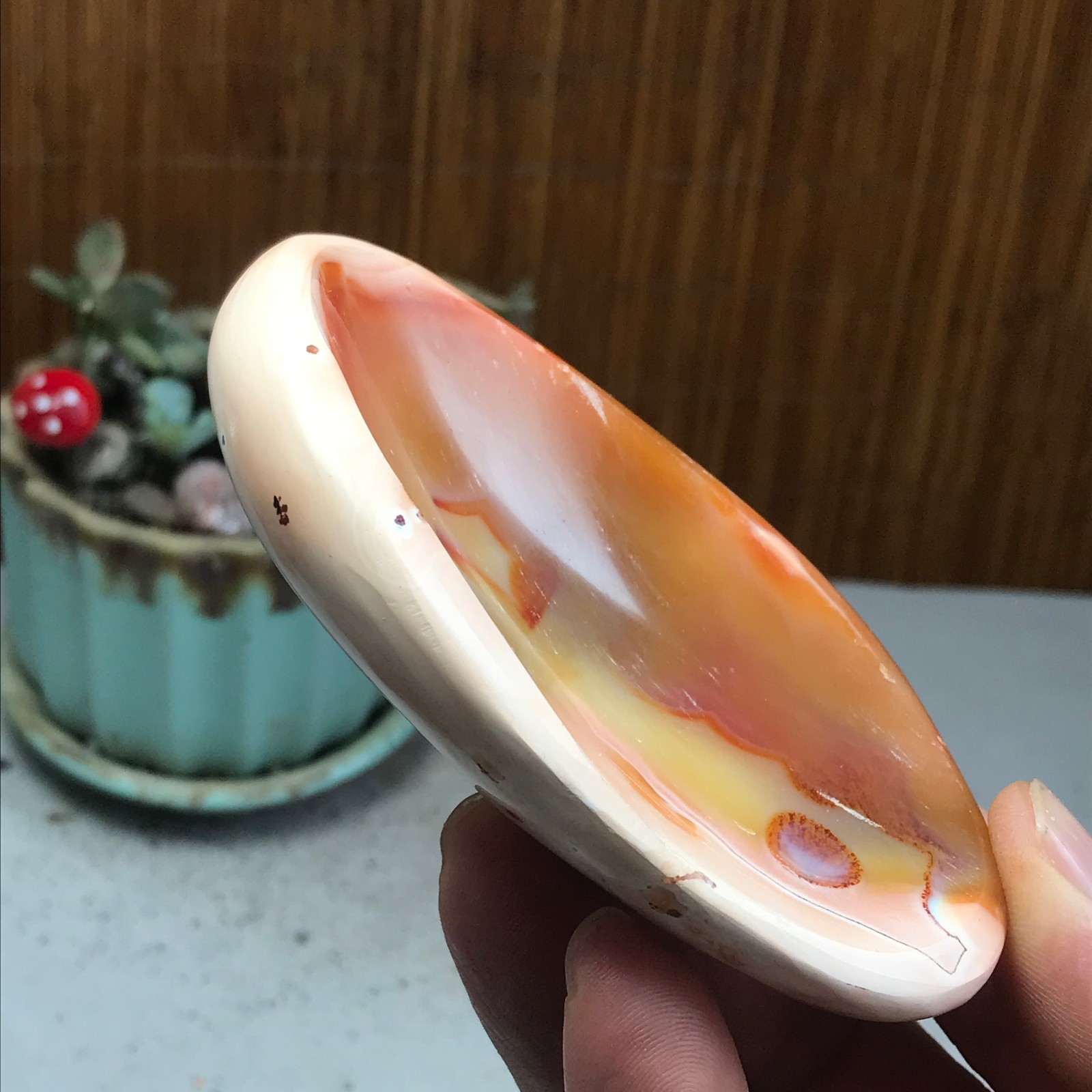 94-60-19mm Rare NATURAL red agate ashtray Hand polishing Crystal specimen A4669