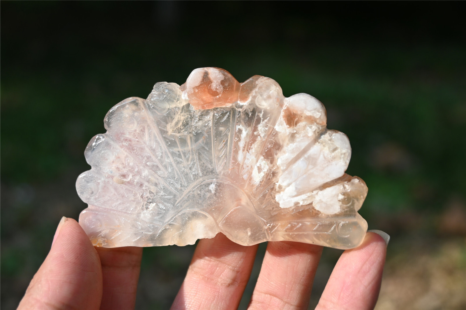100g Natural Sakura Agate PEACOCK Quartz Wing Crystal Reiki Healing+bracket